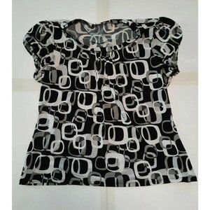 Unbranded Womens black white geometric lightweight short sleeve blouse size XL